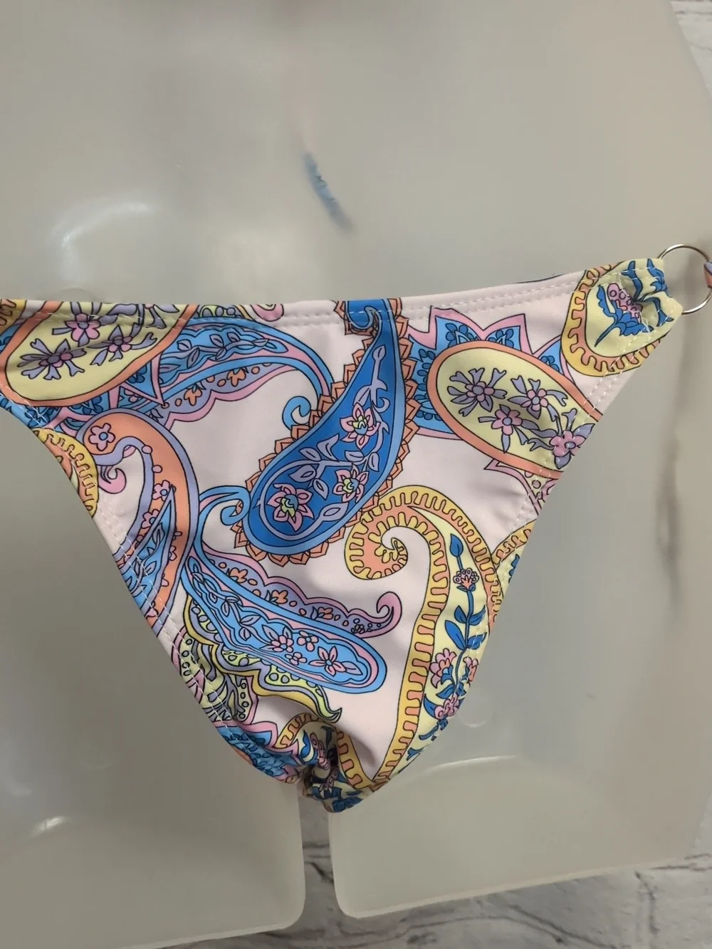 Paisley Print Triangle String Bikini - Pink, Blue & Yellow